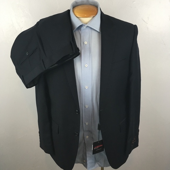 New laurentino 38s mens suit solid navy 2 piece wool 2 button 32w NWT ea0132